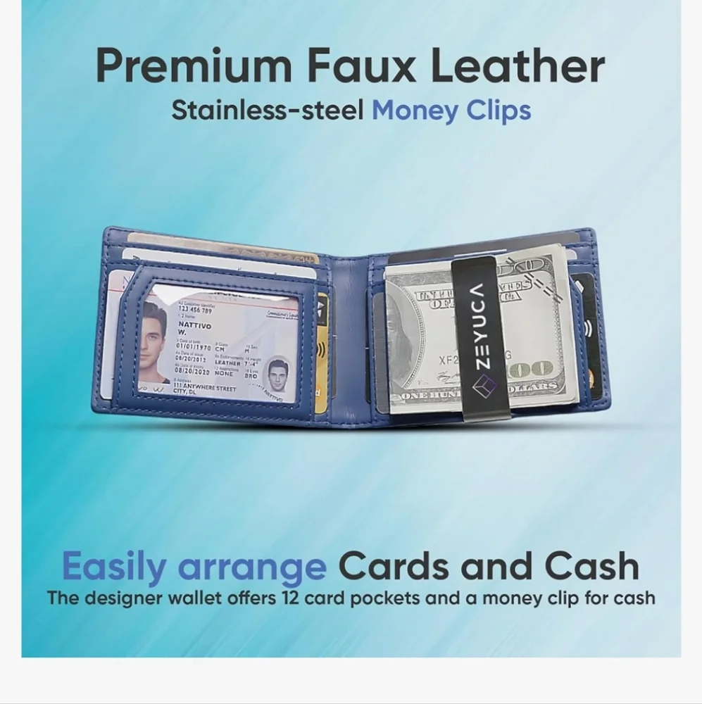 ZAYUCA RFID BLOCKING WALLET BLACK BLUE NIB - Picture 2 of 5